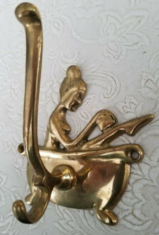 2 Vintage Brass Bathroom Hooks Of A Lady In A Bathtub To Hang A Robe Or Towel