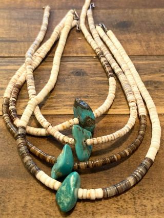4 Vintage Native American Turquoise Nugget Necklace Shell Heishe 16  Long