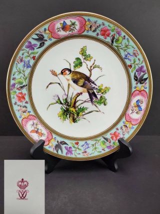 Antique 19th C.  Royal Crown Derby Hand Painted Cabinet Plate,  Birds Flowers