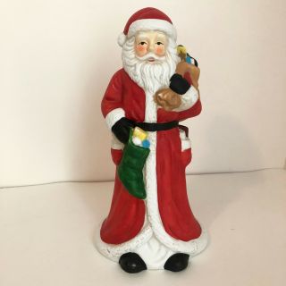 Vintage Ceramic Santa Claus Folk Figurine Christmas Music Box Wind - Up
