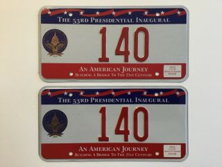 Pair 1997 District Of Columbia License Plate Tag 53rd Presidential Inaugural Dc