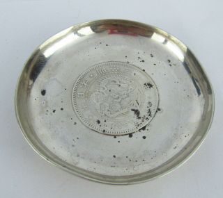 Wang Hing Chinese Silver Coin Dish Set 1880 Japanese Silver 1 Yen,  1 Of 3 Listed