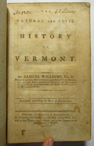 1794 THE NATURAL AND CIVIL HISTORY OF VERMONT Indians WILLIAMS Antique Americana 3