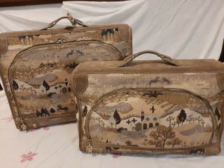 The French Company California Suitcase Vintage 2 - Piece Set,  Countryside Tapestry