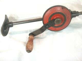Vintage Fulton Hand Crank Drill with Shoulder Brace 107.  1 Wood Handles 17 