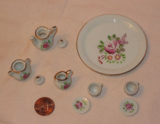 Vintage Miniature Ceramic Rose Tea Set With Gold Trim; Made In Japan