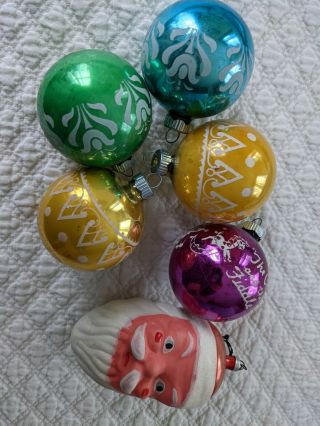 6 Vintage Christmas Ornaments,  5 Balls One W/nursery Rhyme 1 Santa