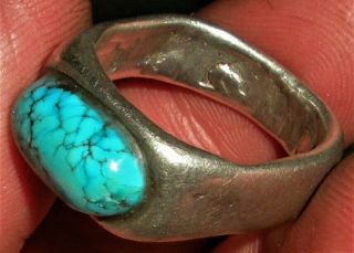 Antique Navajo C.  1920 Ingot Coin Silver & Quality Turquoise Ring Vafo