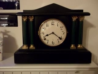 Antique Gilbert Mantel Clock Wood Case.  Clock Runs And Chimes As It Should.