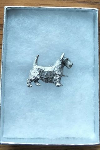 Vintage Sterling Silver Scottie Dog Terrier Brooch Pin 1st Postage Gift Box 2