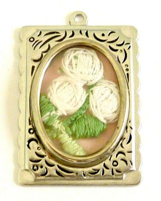 A Vintage Tlm,  Thomas L Mott Pendant With An Embroidered White Flower
