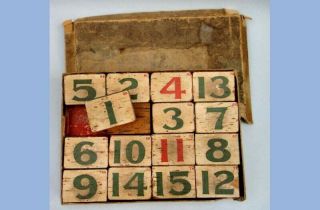 Antique Sliding Number Wood Puzzle Block Game,  Box Early Toy Victorian Primitive