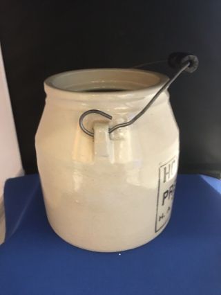 Vintage White Stoneware Jar with Lid Handle H.  A.  Johnson Preserves Boston 3