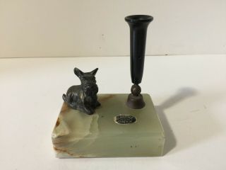 Vintage Desk Top Paperweight Pen Holder With Bronze Scottie Dog