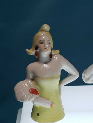 (3) Vintage Japan Porcelain Half Doll Pin Cushion Dolls 