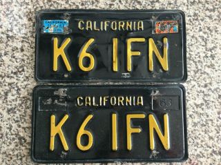 1963 Vintage Pair Black & Yellow California License Plates K6ifn