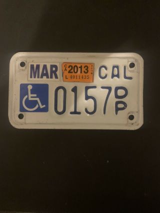Handicap California Motorcycle License Plate 2013 Tag Disabled Wheelchair