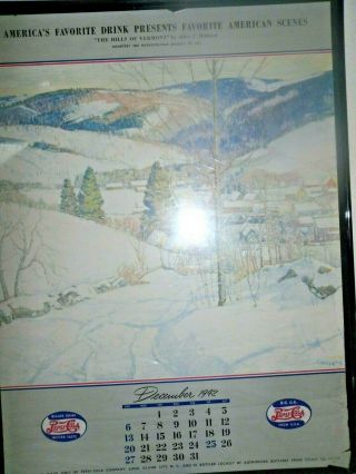 Vintage 1942 Pepsi Cola Calendar 1 Page Dec Double Dot Hills Of Vermont " Litho "