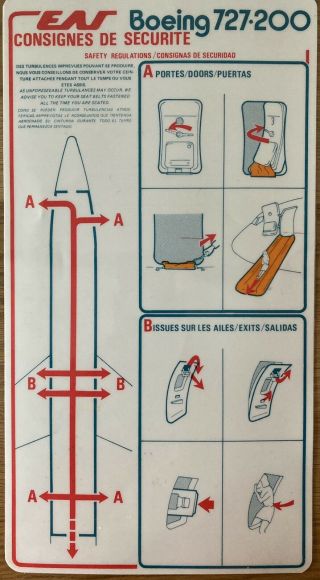 Eas Airlines France B727 Safety Card 1980s Vintage Ref.  105