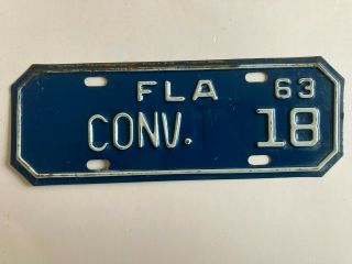 1963 Florida Motorcycle License Plate Convention Car Low Number Two Digit 18