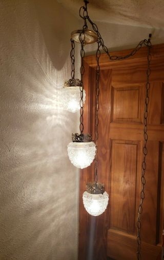 Vintage Mid Century Modern Retro Hanging Swag Lamp Light 3 Crystal Globe Lamp