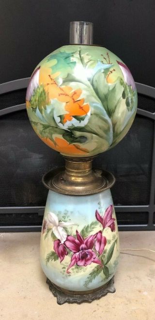 Antique Hand Painted Juno Miller Gone With The Wind Parlor Lamp Electrfied 27”