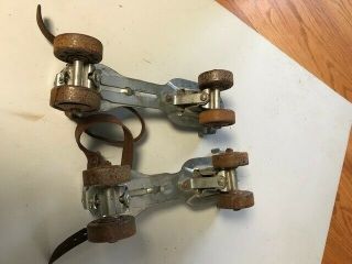 Vintage UNION Hardware Metal No 5 Clamp on Roller Skates with straps Fair 2