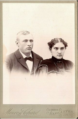 Vintage Embossed CDV Cabinet Photo Young Victorian Couple Lancaster Ohio 2