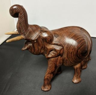 Vintage Hand Carved Solid Wood Elephant Statue With Tusks 8 " Tall