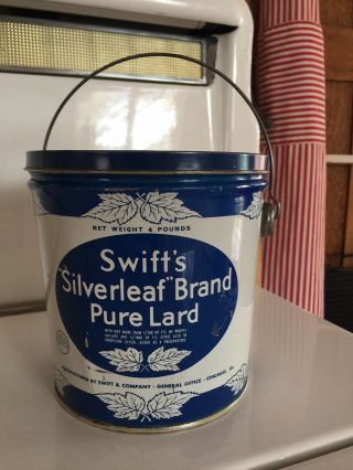 Vintage Swift’s Silverleaf Brand Pure Lard Can 4 Lb Size,  &