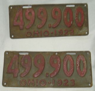 1923 Ohio Vintage License Plate Matching Pair Set 499 900 Old Hot Rod Car Show