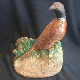 Antique Hubley Pheasant Fred Everett Signed Cast Iron Doorstop 458