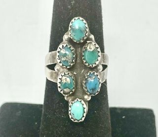 Vtg Old Pawn Navajo Sterling Silver Turquoise Ring Sz 6 (5.  6g)