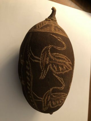 Vintage Hand Carved Australian Aboriginal Baobab Nut Art W/ Emu Croc Kangaroo