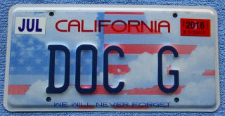 California " 911 " Graphic Personalized Vanity License Plate: " Doc G "