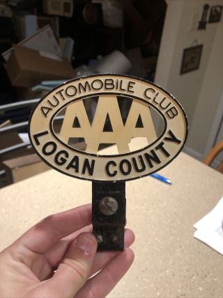 Rare Aaa Logan County Ohio Oh Automobile Club License Plate Topper Badge Sign
