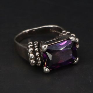 Vtg Sterling Silver Purple Cz Cubic Zirconia Pebbled Cocktail Ring Size 7.  5 - 8g