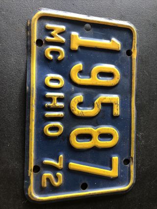 Vintage 72 1972 Ohio Oh Motorcycle License Plate Tag Paint