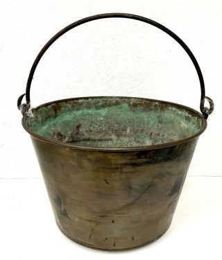 Antique Copper Apple Butter Kettle Pot Cauldron With Iron Handle/bail 15 - 1/2x10 "
