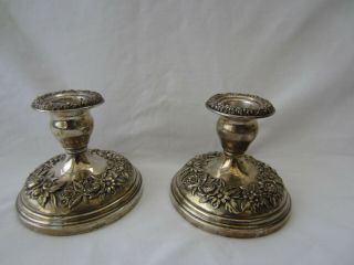 Pair S.  Kirk & Son Sterling Candle Holders,  Weighted