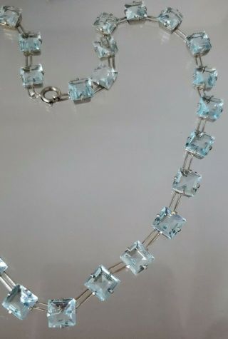 Vintage Art Deco Style Sterling Silver And Aquamarine Color Stone Chocker.