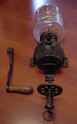 Vintage Antique Arcade Crystal Wall Mounting Cast Iron Coffee Grinder