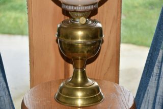 Antique Brass Oil Lamp With Hand Painted Hurricane Shade USA 3