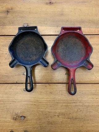 2 Vintage Cast Iron Ashtrays With Match Holder Griswold
