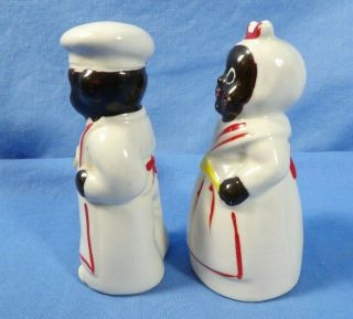 Vintage Black Americana Collectible Ceramic Salt Pepper Set Chef Cook Red Trim 2