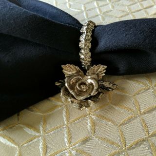Vintage Princess House Silver Plated Ornate Flower Rose Napkin Rings Set of (8) 3