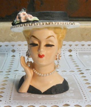 Vintage Lovely Lady Ceramic Head Vase With Jewelry Eyelash Chip