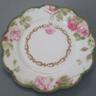 Antique Haviland Porcelain 8.  5 " Plate Pink Drop Rose Gilt Trim Schleiger 65 - 6