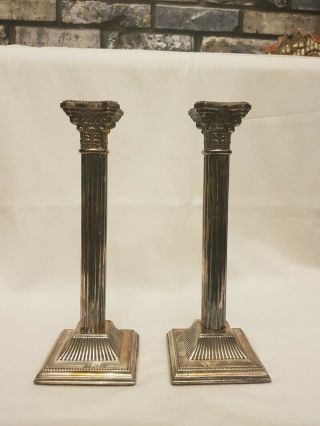 Antique Victorian Silver - Plate Corinthian Column Candlesticks