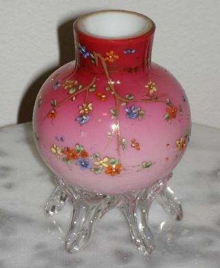 Victorian Antique Art Glass Cranberry Overlay Footed Vase,  Ca.  1890 